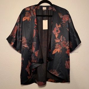 A New Day Black “Silk” Floral Kimono